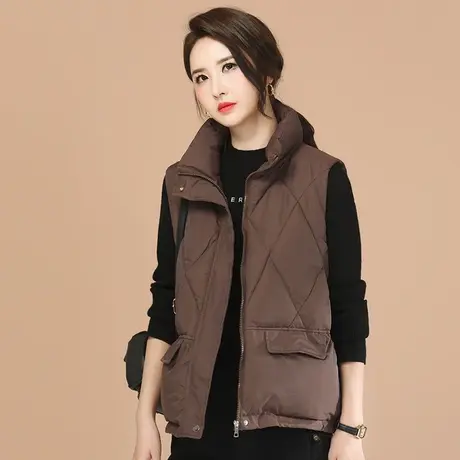 新品88折】美拉德立领棉马甲外套女2023冬季新款休闲坎肩马夹厚图片