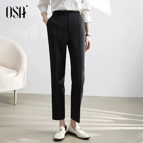 OSA欧莎 女士黑色高腰OL职业西装裤春秋休闲显瘦直筒九分烟管裤商品大图
