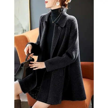 宝诗黎翻领宽松亮丝毛呢外套2024新款简约气质春季宽松百搭女装潮商品大图