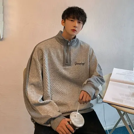 美式半拉链polo领卫衣男宽松秋冬韩版慵懒风潮牌休闲套头情侣外套商品大图