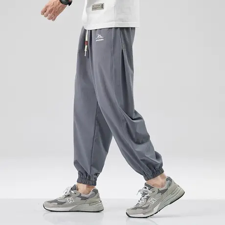 hansca夏季薄款束脚休闲裤男美式复古宽松运动冰丝速干弹力长裤子商品大图