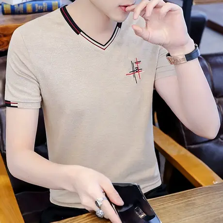 T恤男短袖薄款上衣夏装V领汗衫潮流青年男装夏季休闲半袖学生衣服图片