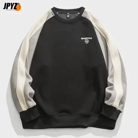 2023撞色日系圆领卫衣男冬季春秋上衣男士长袖潮牌冬装内搭打底衫商品大图