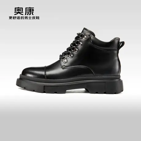 【运动皮鞋】奥康男鞋2023秋季新款高帮真皮型男马丁靴圆头系带靴商品大图