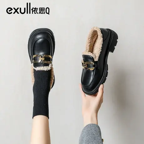 依思q皮鞋女秋款乐福鞋女鞋子2024年新款软皮豆豆鞋女黑色小皮鞋商品大图