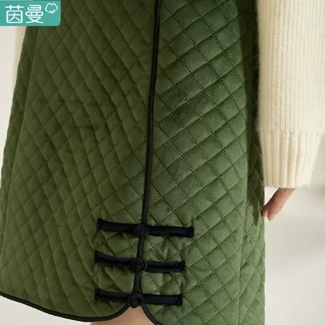 茵曼官方旗舰店女装2024春季新款田园格纹盘扣装饰包臀A字半身裙图片