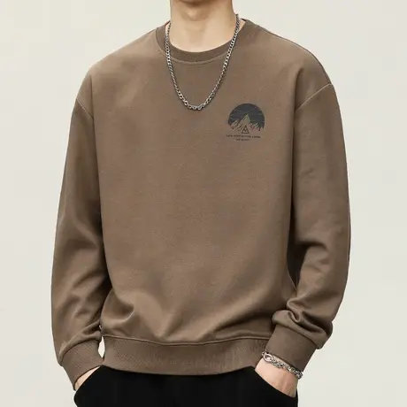 2023新款秋季设计感印花圆领卫衣春秋款男生宽松长袖上衣秋天男装图片