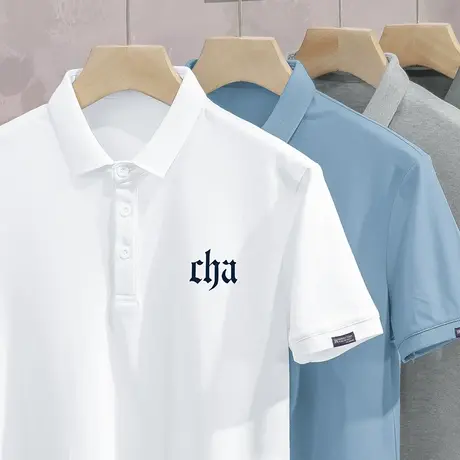 短袖t恤男士polo衫潮牌翻领保罗白色上衣服夏季冰丝凉感有领半袖图片
