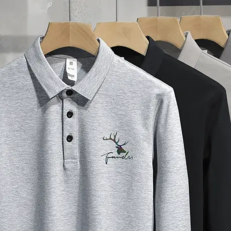 珠地棉翻领保罗polo衫长袖t恤男装2023新款带领打底衫有领秋衣服商品大图