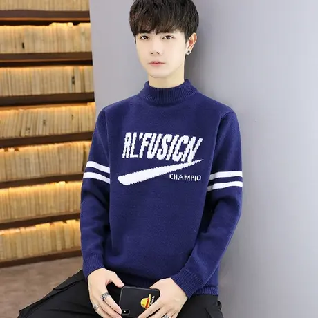 12初中生半高领毛衣男孩加绒加厚打底针织衫15岁青少年大童毛线衣商品大图