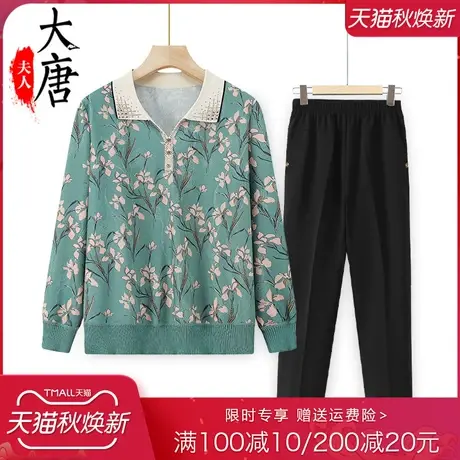 老年妈妈春夏装针织衫冰丝T恤女奶奶装夏季长袖薄款老人翻领洋气商品大图