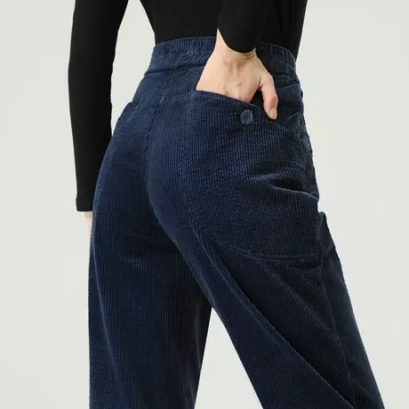 藏青色灯芯绒裤子女秋冬2023新款冬季加厚加绒女裤九分萝卜哈伦裤商品大图