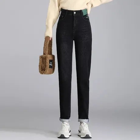 牛仔老爹裤女秋季时尚高腰显瘦小脚哈伦裤中年妈妈大码宽松萝卜裤图片