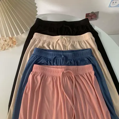 2023韩版阔腿裤女冰丝垂坠感高腰宽松直筒黑色休闲拖地裤2023商品大图