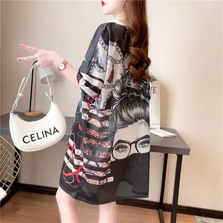 网红ins超火短袖t恤女夏季韩版宽松大码中长款镂空薄款速干上衣潮商品大图