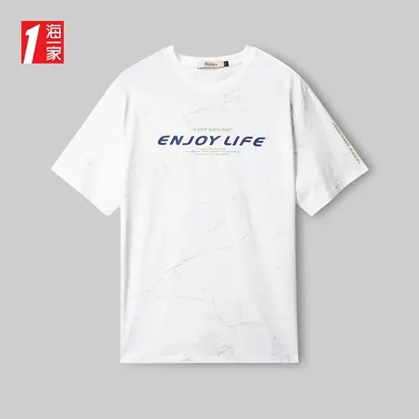海一家潮流时尚阔版短T2023夏季新款字母印花舒适棉短袖T恤男图片