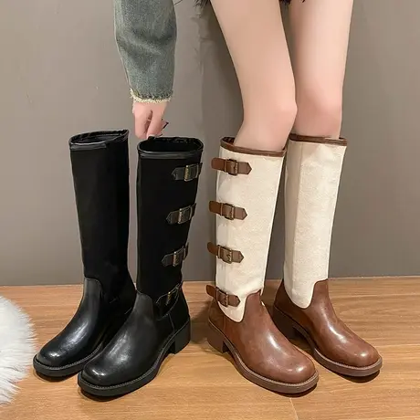 小个子棕色厚底长靴女夏款2023新款西部牛仔靴子显瘦薄款长筒靴子图片