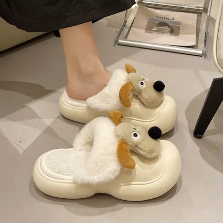 时尚可爱卡通小狗踩屎感软底包头拖女2023年秋季新款防滑毛毛拖鞋商品大图