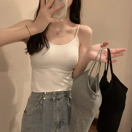 吊带背心女夏季薄款内搭带胸垫美背内衣抹胸打底白色针织外穿上衣图片