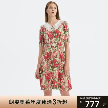 朗姿旗下奥莱夏季连衣裙商场新款印花高腰显瘦短裙衬衫连衣裙商品大图