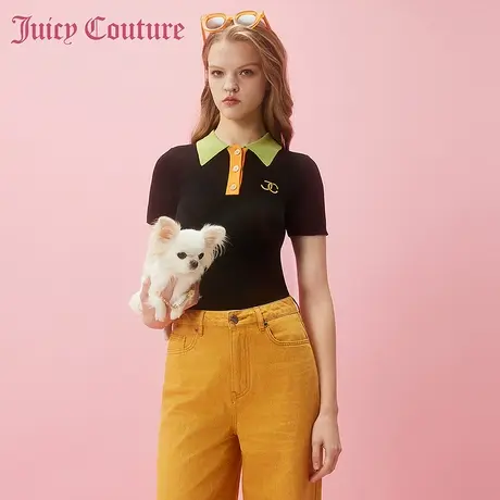 Juicy Couture橘滋春夏新款毛织翻领POLO休闲短袖针织衫T恤女商品大图