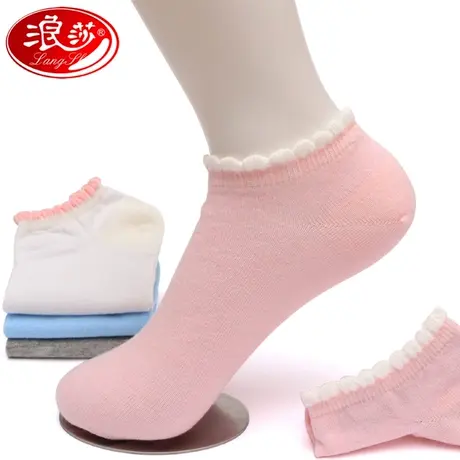 浪莎袜子女纯棉夏季薄款船袜韩版低帮短袜白色可爱花边女袜ins潮商品大图