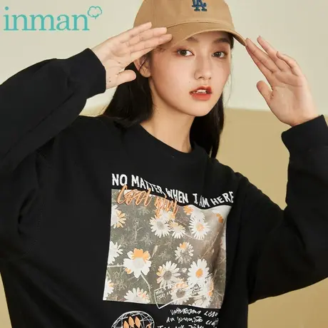 茵曼女装2023春季新款套头薄款宽松卫衣上衣设计感小众文艺复古图片