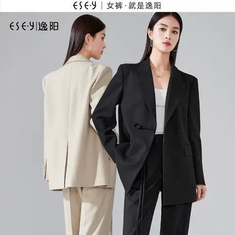 逸阳黑色盘口中国风汉元素西装外套女2023秋新款休闲挺括西服上衣图片