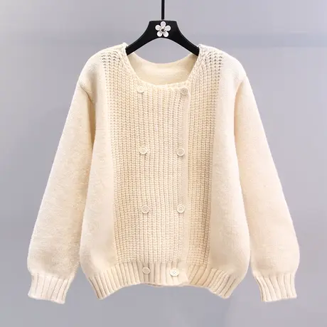 双排扣毛衣外套女2023早春新款宽松慵懒风高级感洋气软糯针织开衫图片