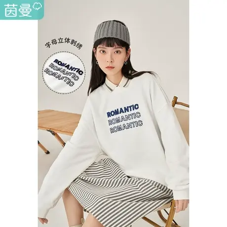 【商场同款】茵曼圆领女2023春季新款套头休闲绣花宽松新疆棉卫衣图片