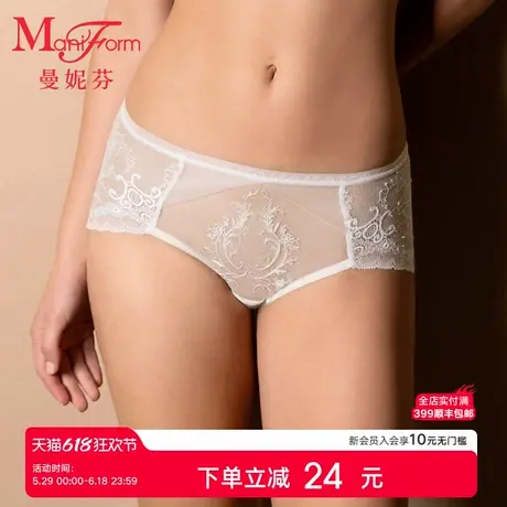 曼妮芬中低腰低脚裤性感蕾丝女士内裤舒适纯棉底裆底裤20612348商品大图