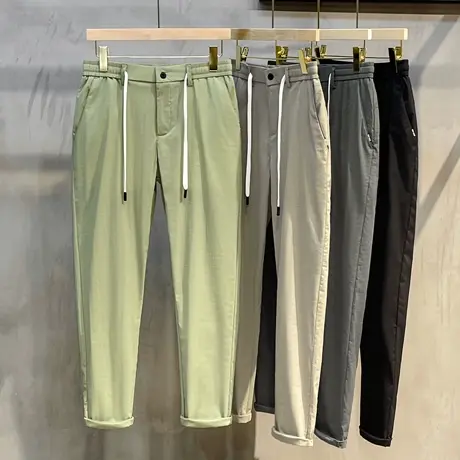 男士休闲裤夏季潮薄款弹力新款松紧腰男士裤子韩版潮流冰丝九分裤商品大图
