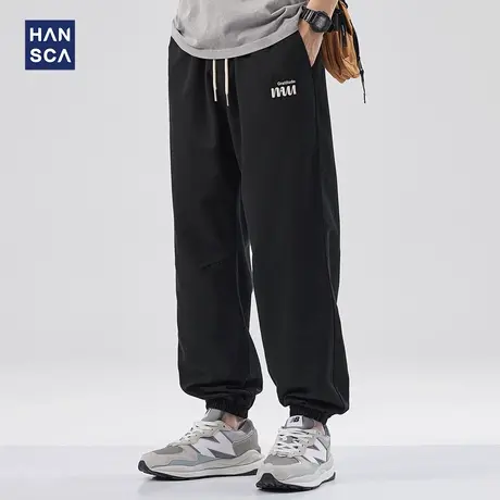 hansca莱赛尔天丝束脚休闲裤男夏季宽松大码刺绣凉感速干运动长裤商品大图