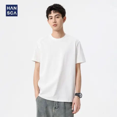 hansca40s双纱纯棉短袖t恤男2025夏季轻薄吸湿透气正肩合体打底衫商品大图