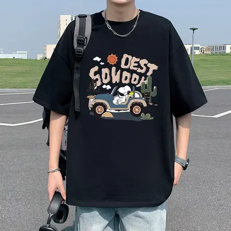 美式纯棉短袖T恤男夏季2025新款卡通印花半袖潮牌ins设计感体恤衫商品大图