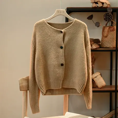 享永子【惬意时光】纯色慵懒圆领针织开衫显瘦软糯毛衣外套女商品大图