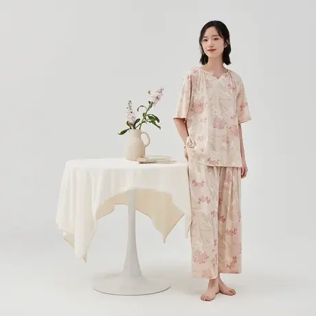 顶瓜瓜睡衣女款2024新款夏款顶呱呱碎花满印女士甜美纯棉短袖套装商品大图