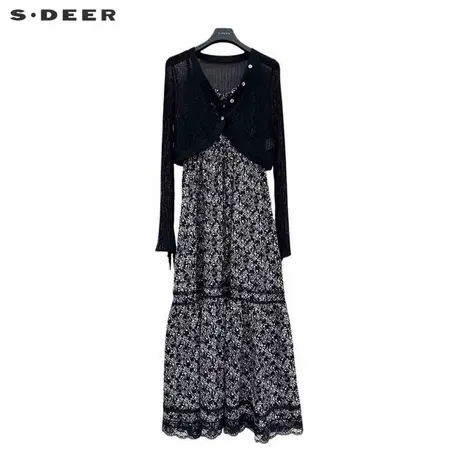 【直播】sdeer圣迪奥女装优雅碎花网纱针织衫连衣裙套装S242Z1403图片