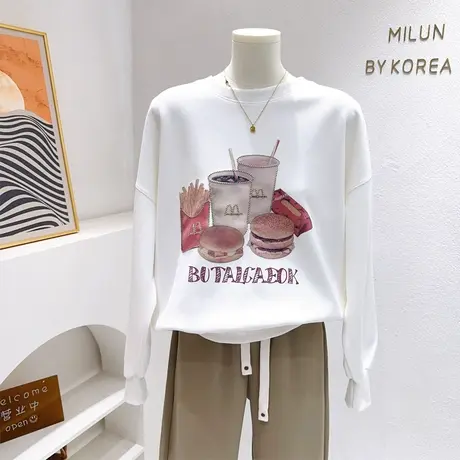 韩代同款上衣2023秋款设计感美拉德复古美式印花长袖卫衣慵懒别致图片