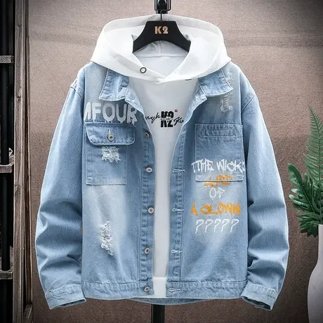 青少年牛仔外套男春秋款初中高中学生帅气春装男装2023年新款潮流商品大图