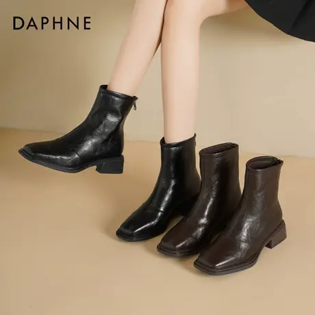 达芙妮粗跟短靴子2026新款爆款春秋女鞋瘦瘦靴黑色百搭单靴马丁靴商品大图