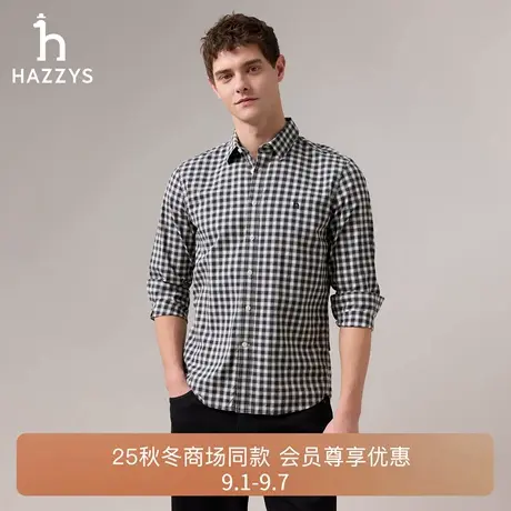 【商场同款】HAZZYS哈吉斯25秋季新款男士休闲格纹长袖通勤衬衫潮商品大图