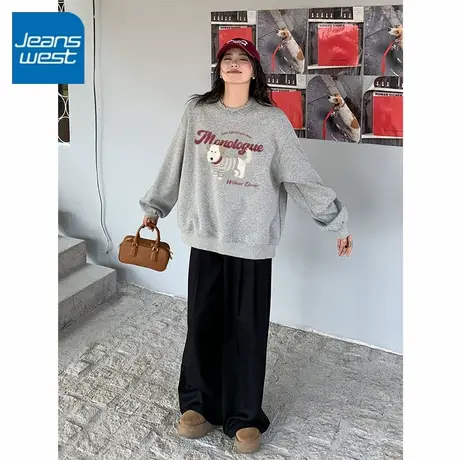 KV真维斯灰色卫衣女圆领气质减龄2025新款春秋宽松大码上衣外套女商品大图
