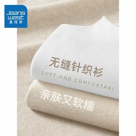 NOE真维斯半高领针织毛衣女2025新款秋冬青少年加绒内搭打底衫商品大图