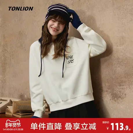 唐狮2026春季新款女polo短款撞色宽松显瘦长袖上衣蓝色爆款设计感图片