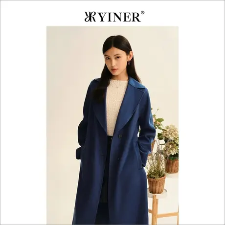 YINER音儿专柜女装2022冬季新款收腰中长款双面呢羊毛毛呢商品大图