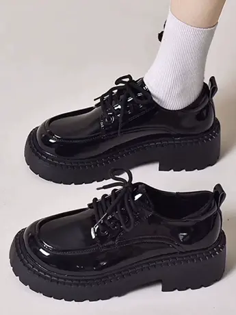 真皮英伦风小皮鞋女2023年新款秋冬季增高厚底单鞋法式黑色乐福鞋商品大图