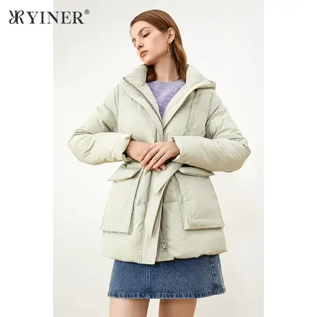【音儿甄选】YINER音儿商场同款女装冬季新款短款系带连帽羽绒服商品大图