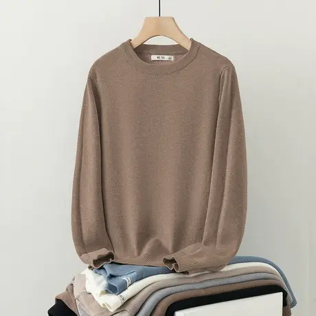 圆领毛衣男秋冬季内搭打底衫保暖一体绒加厚加绒针织衫毛线衣毛衫商品大图