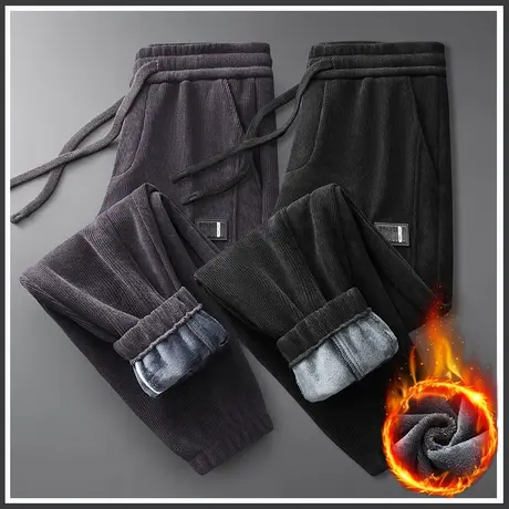 男装博奥绒加绒保温束脚卫裤冬季加厚带绒运动休闲裤子秋冬款冬裤商品大图